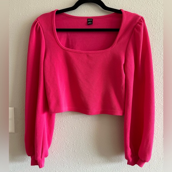 A2 - 143VHot pink square neck long lantern sleeve top petite size large - Picture 8 of 10